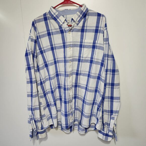 Other - Mocotono Mens 2X White Blue Plaid Button Up Long Sleeve Shirt 100% Cotton Casual